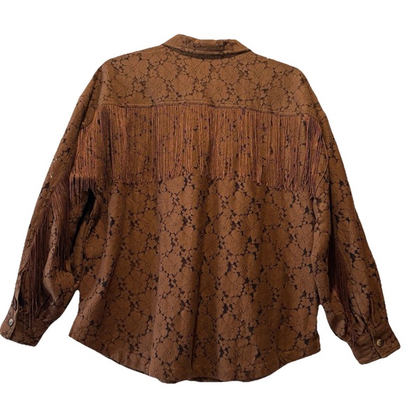 Shyanne Brown Lace Button Down Shirt with Fringe - Picture 3 of 10
